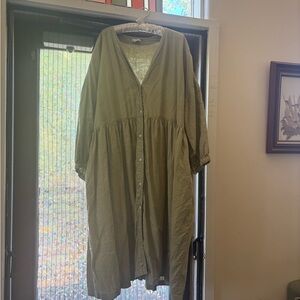 Beaton Linen Sage Green Button-Front Midi House Dress